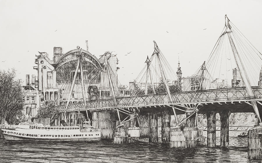 Hungerford Bridge Drawing by Vincent Alexander Booth