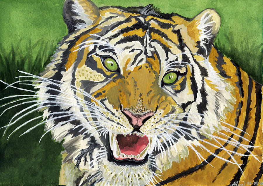 Hungry Tiger Painting by Alban Dizdari