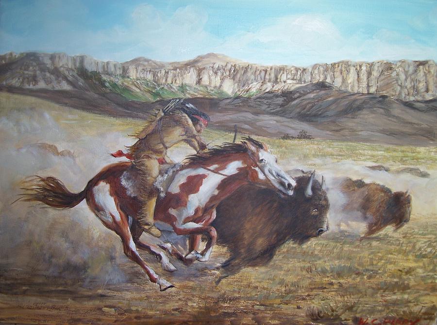 Buffalo Hunt Painting - Hunt by Perrys Fine Art