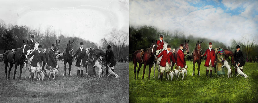 Hunter - The fox hunt - Tally-ho 1924 - Side by Side Photograph by Mike Savad