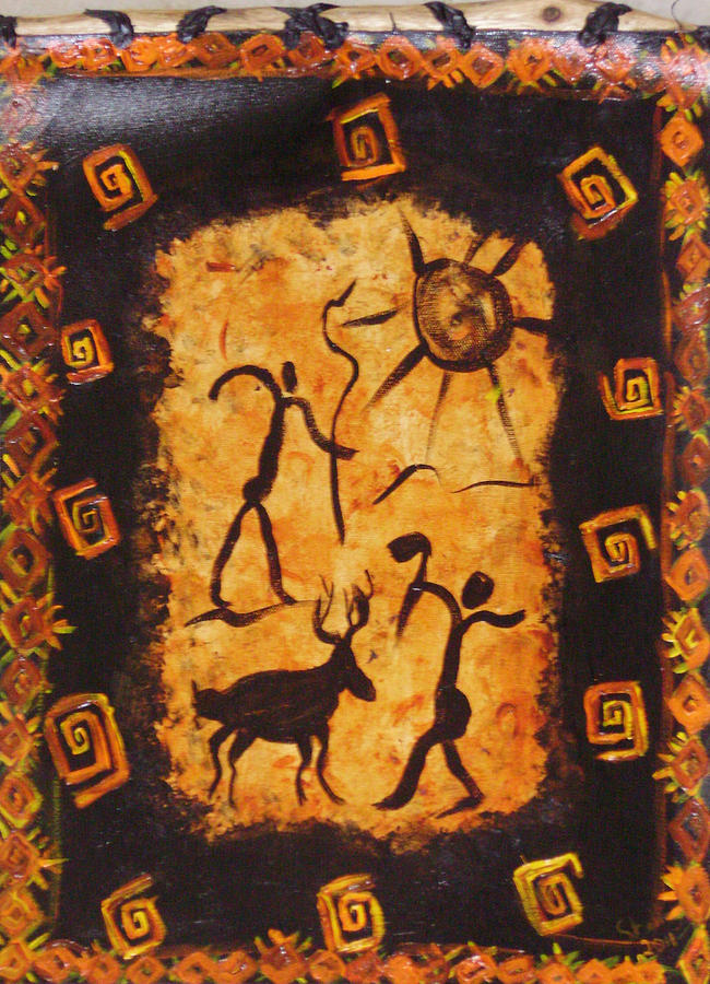 Paleolithic Painting - Hunters by Shelley Bain