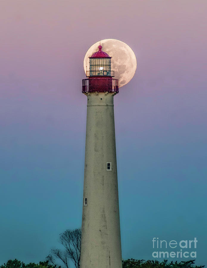 Hunters Supermoon at Cape May Lighthouse Photograph by Nick Zelinsky Jr
