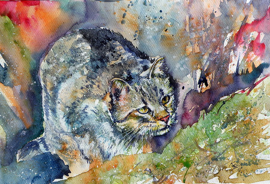 Hunting cat Painting by Kovacs Anna Brigitta