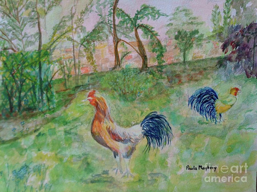 Hunting Cockerels Painting by Paula Maybery