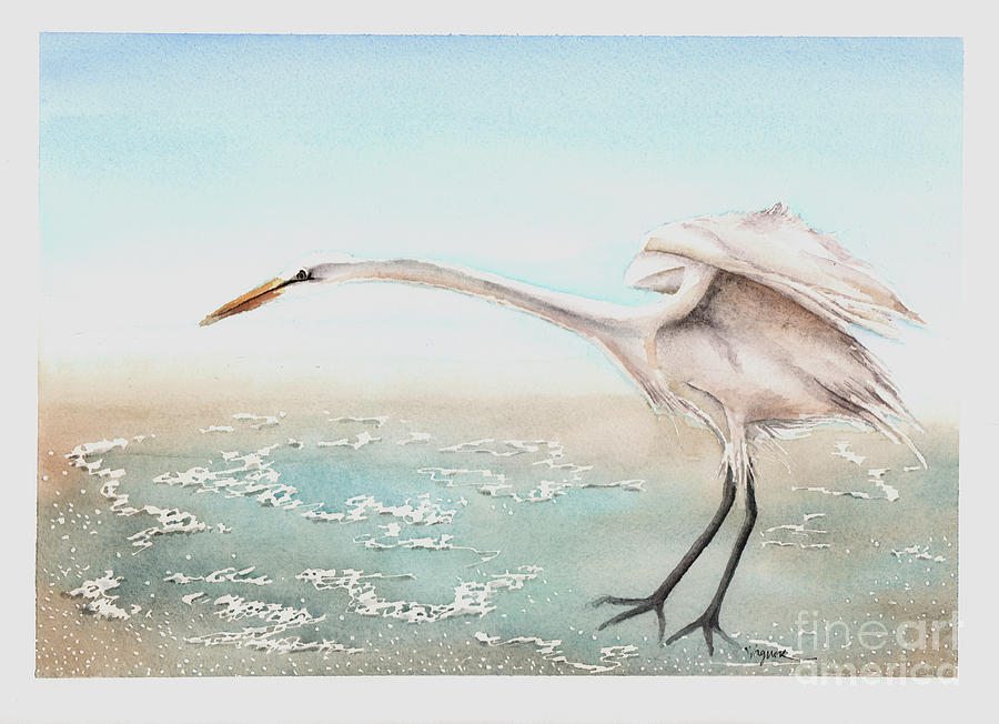 Hunting Egret Painting by Hilda Wagner