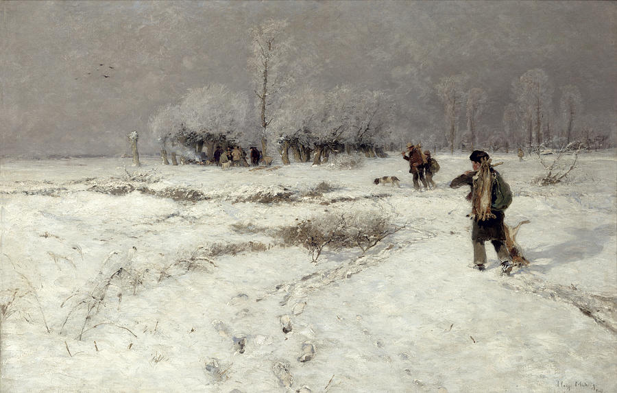 Rabbit Painting - Hunting in the Snow by Hugo Muhlig