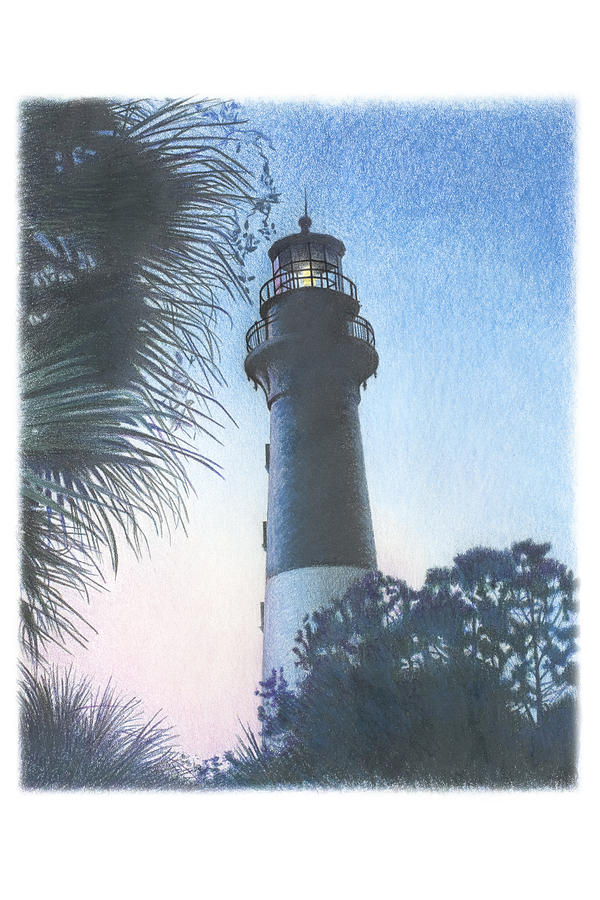 Sunset Drawing - Hunting Island Light by Todd Baxter