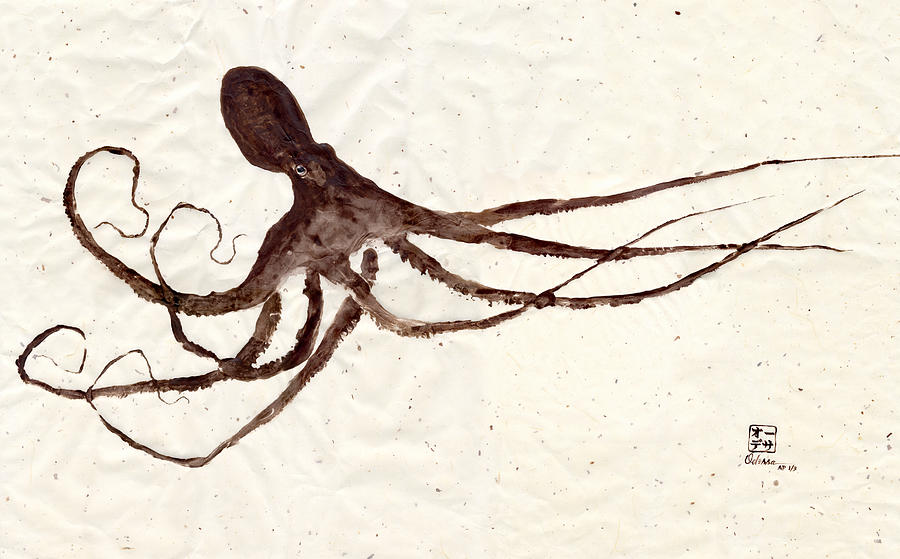 Octopus Painting - Hunting Octopus Gyotaku by Odessa Kelley
