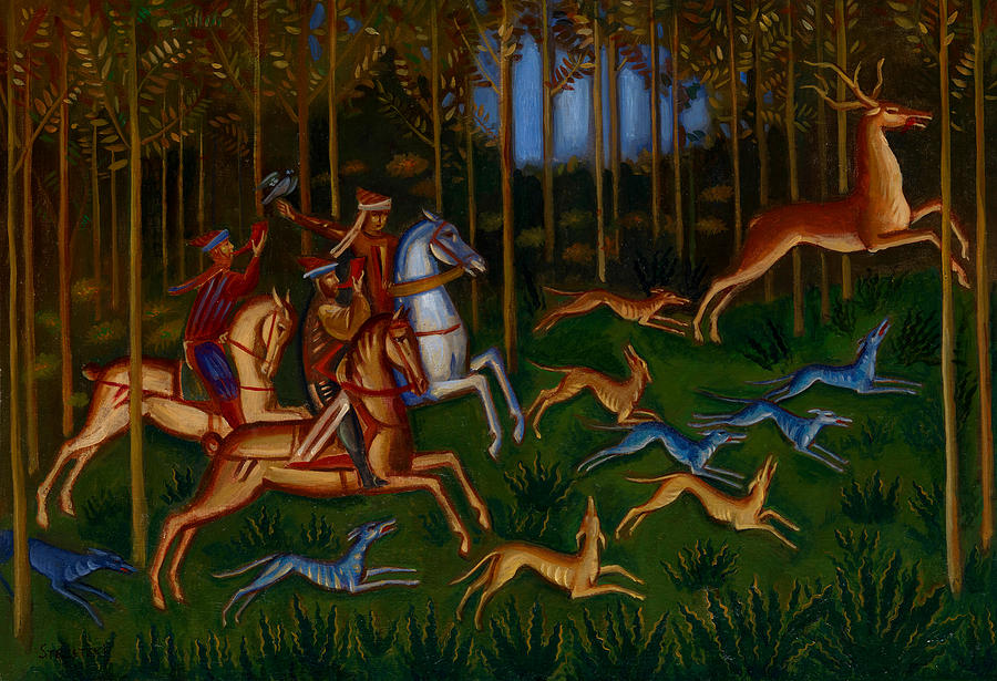 Deer Painting - Hunting Scene by Dimitri Stelletsky