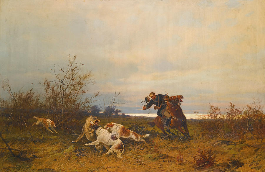 Hunting Scene Painting by Efim Alexandrovich Tikhmenev