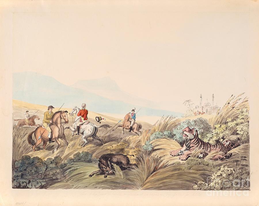 Hunting Scene With Tiger And Boar Painting by MotionAge Designs
