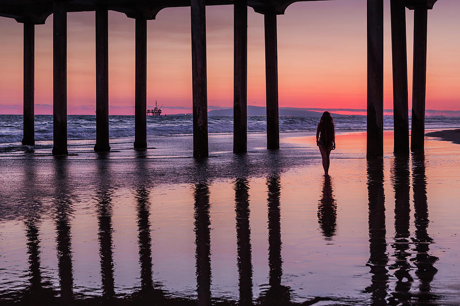 Huntington Beach Photograph - Huntington Beach Pier Silhouette at sunset California by Maggie Mccall