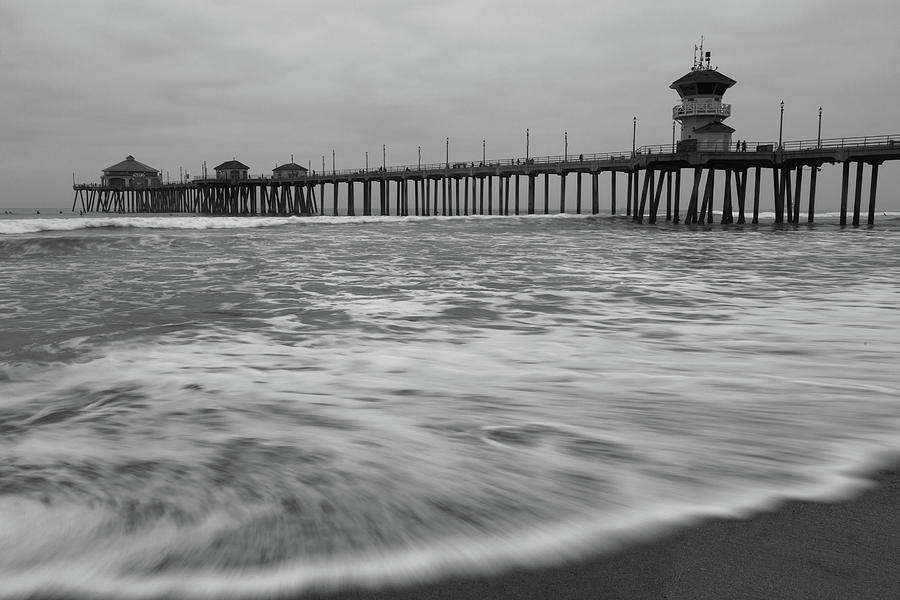 Huntington Beach Morning in Black and White Photograph by John Daly