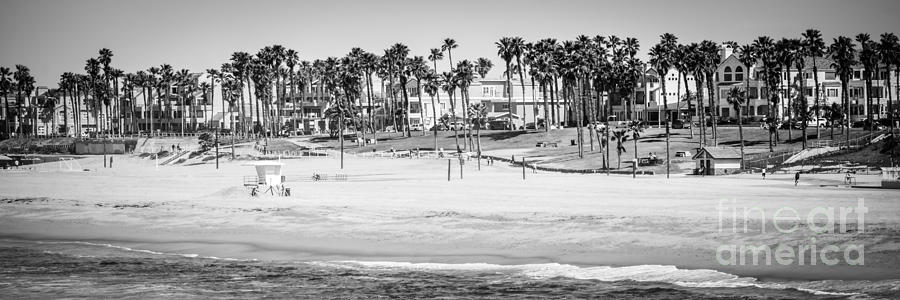 Huntington Beach Panorama Black and White Photo Photograph by Paul Velgos