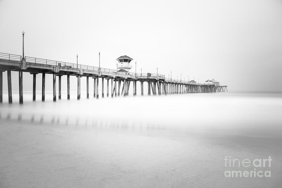 Huntington Beach Pier in Black and White Photograph by Paul Velgos