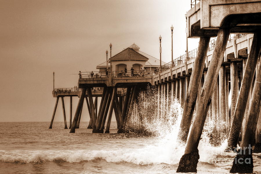 Huntington Beach Pier in Sepia Photograph by Richard Omura
