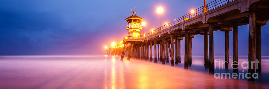 Huntington Beach Pier Sunrise Panorama Photo Photograph by Paul Velgos