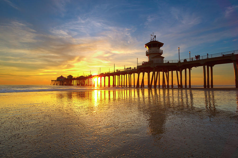 Huntington Beach Pier Sunset with Reflection Photograph by Brian Knott ...