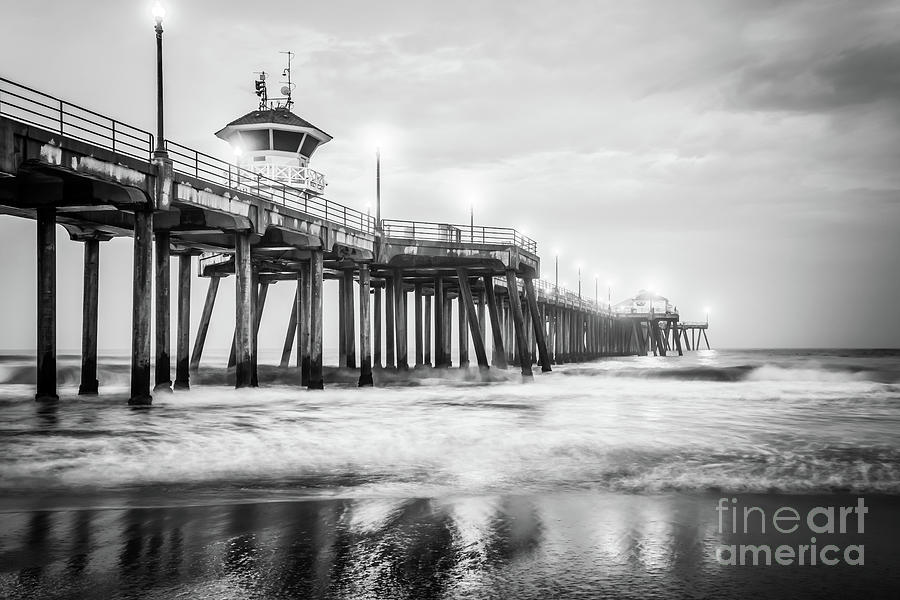 Huntington Pier Black and White Picture Photograph by Paul Velgos
