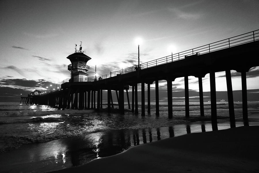 Huntington Beach Pier Black and White Photograph by Kip Krause
