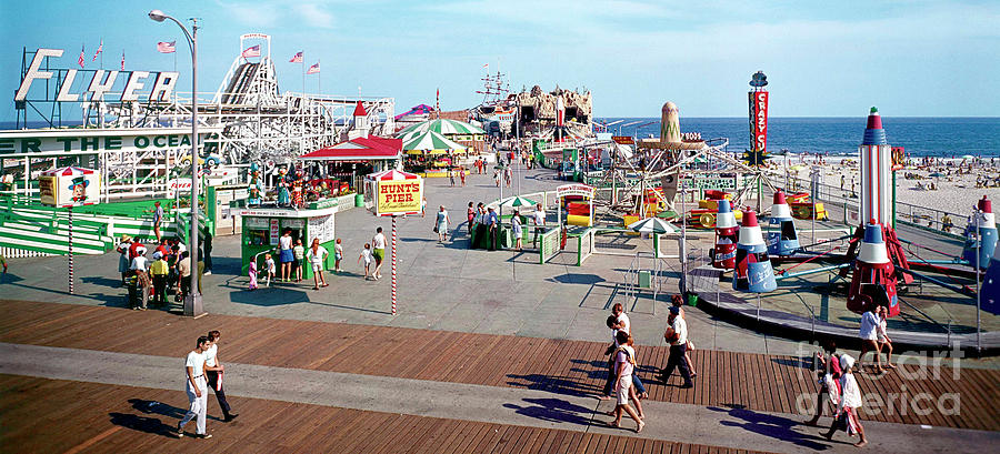 Flyer Photograph - Hunts Pier in the 1960s, Wildwood NJ Sixties Panorama Photograph. Copyright Aladdin Color Inc. by Retro Views