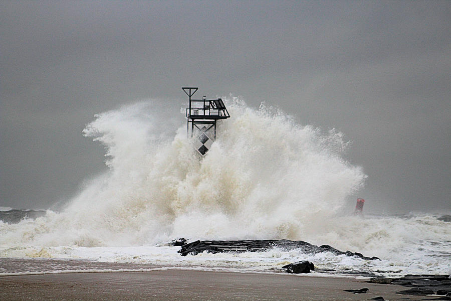 Hurricane Jose Wave At The Inlet Jetty Photograph