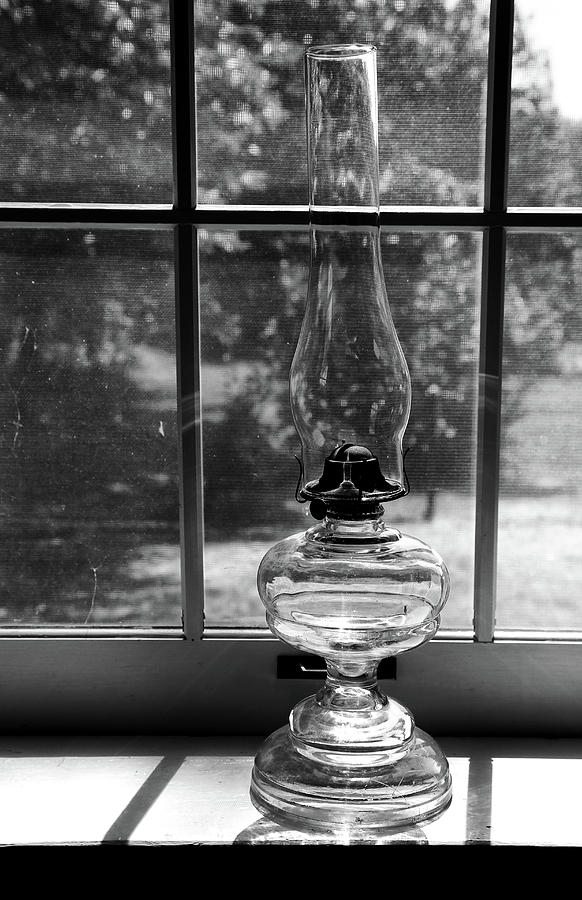 Hurricane lamp McGulpin Lighthouse BW Photograph by Mary Bedy