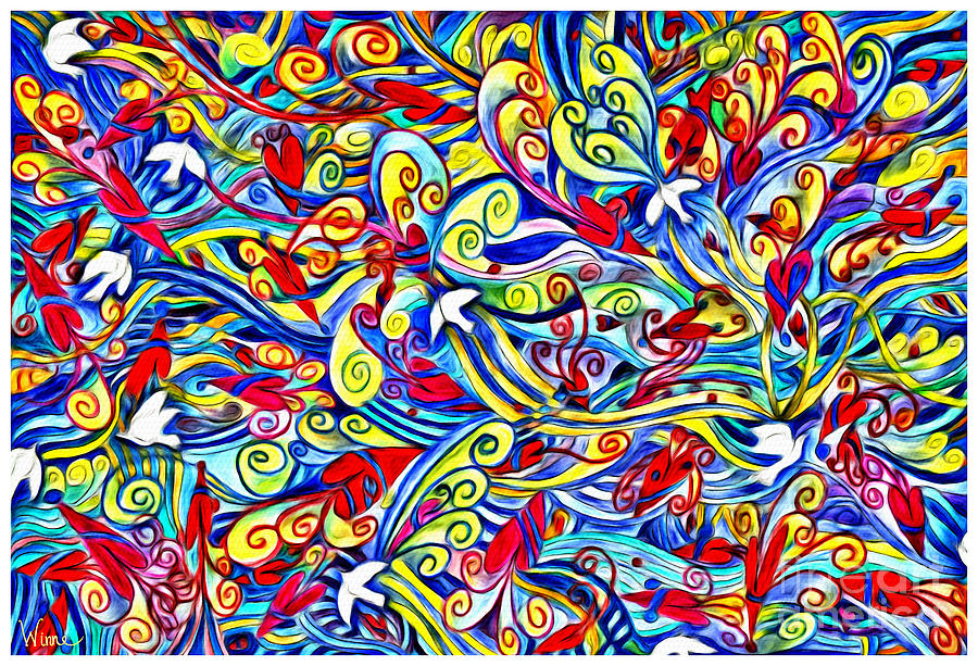 Hurricane of Doves and Hearts Painting by Lise Winne