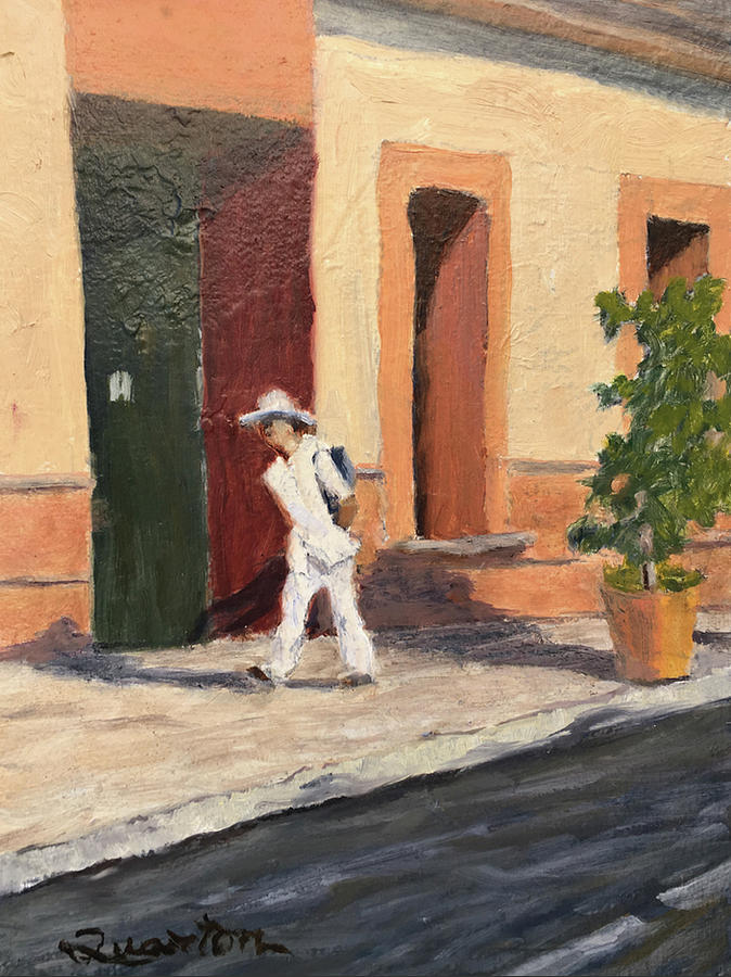 Mexico Painting - Hurrying to work by Lori Quarton