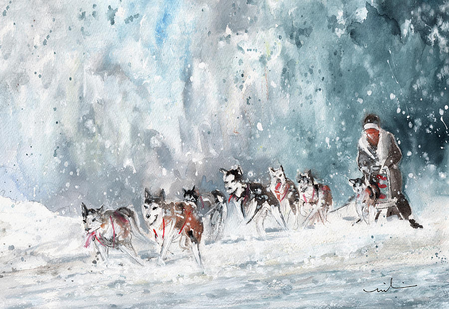 Huskies Race In Germany Painting by Miki De Goodaboom