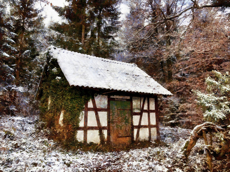 Hut in the forest photo painting Photograph by Matthias Hauser