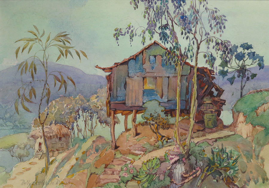 Hut in Tropical Landscape Painting by Nelly Littlehale Murphy