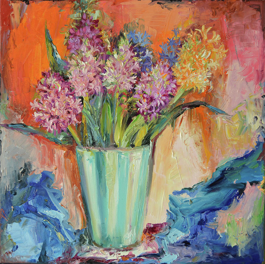 Hyacinth in Silk - Floral Bouquet Painting by Soos Roxana Gabriela