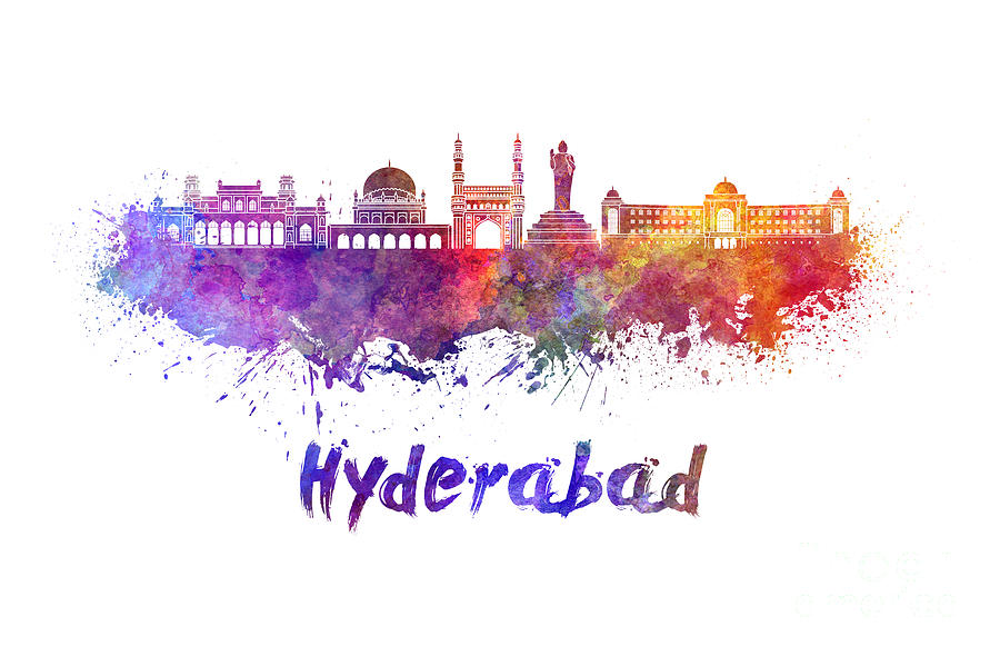 Hyderabad skyline in watercolor Painting by Pablo Romero Pixels