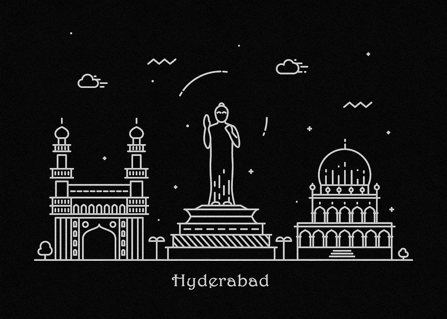 Hyderabad Skyline Travel Poster Drawing by Inspirowl Design