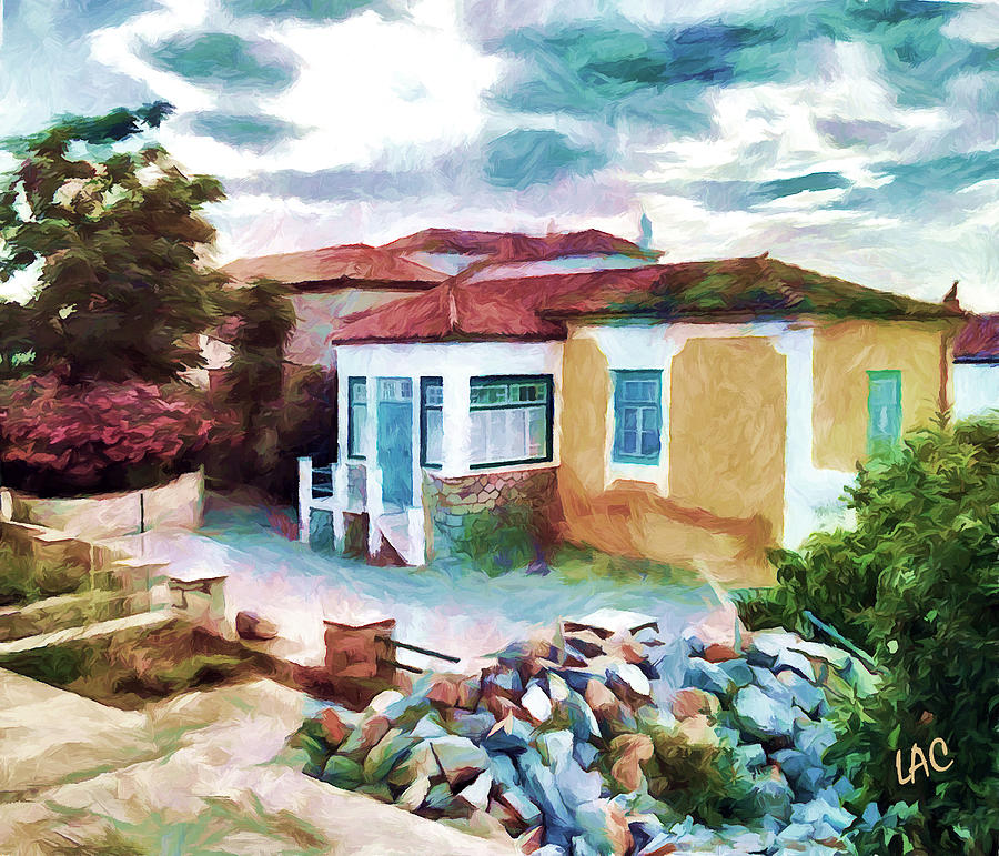 Hydra Cottage Painting by Doggy Lips