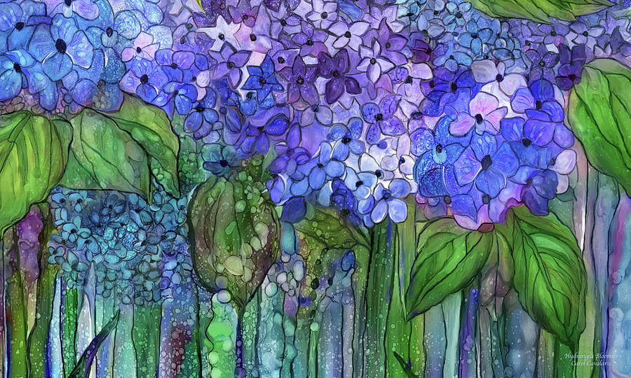 Hydrangea Bloomies 3 - Blue Mixed Media by Carol Cavalaris