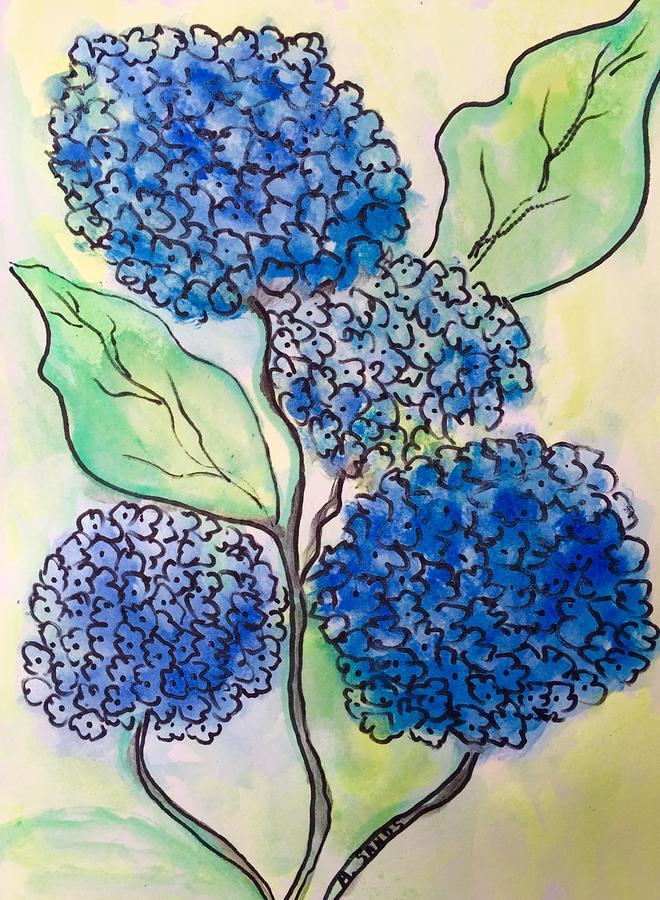 Hydrangea Blues Painting by Anne Sands
