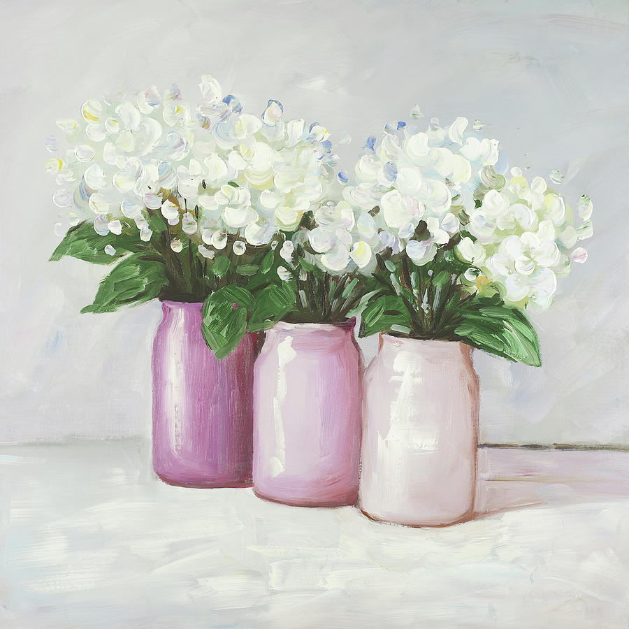 Flower Painting - Hydrangea Flowers in Pink Vases by Atelier B Art Studio
