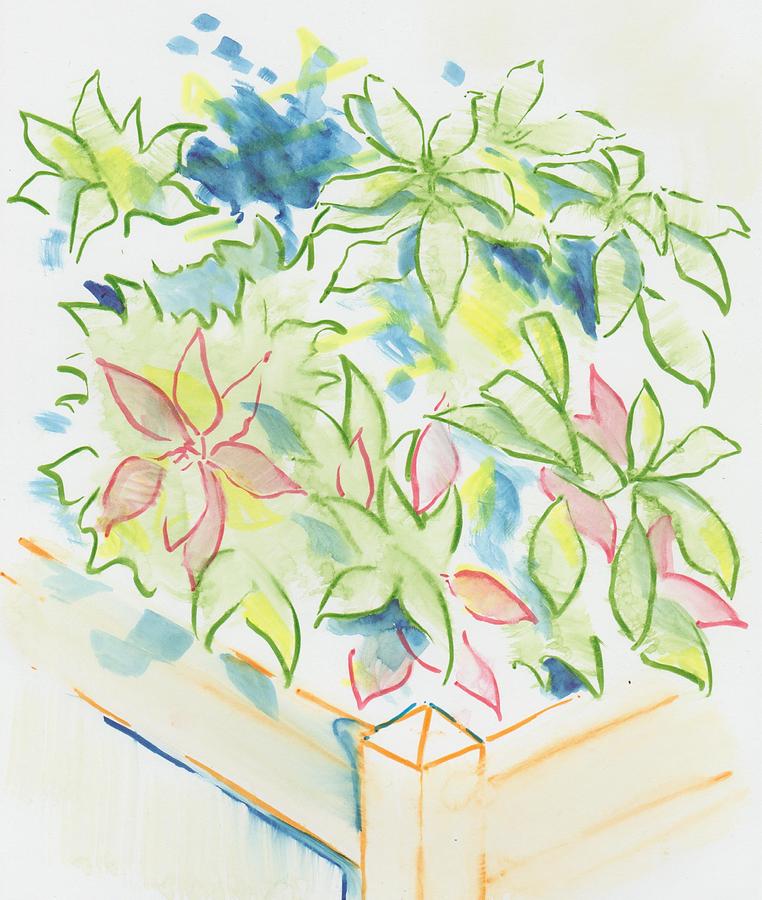 Hydrangea Plant Growing Out of a Square Wooden Planter Painting by Mike Jory