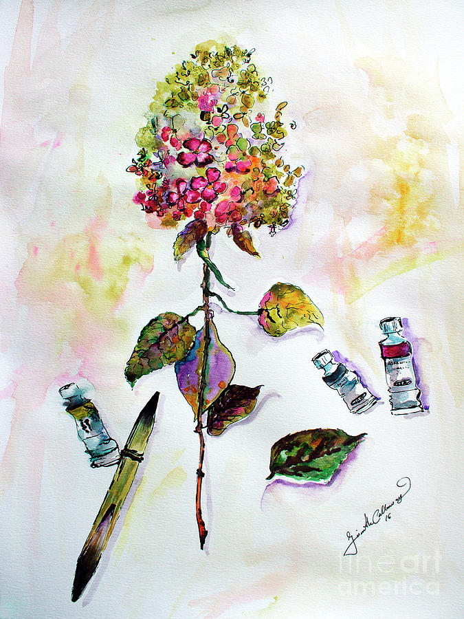 Hydrangea Still Life with Objects Painting by Ginette Callaway