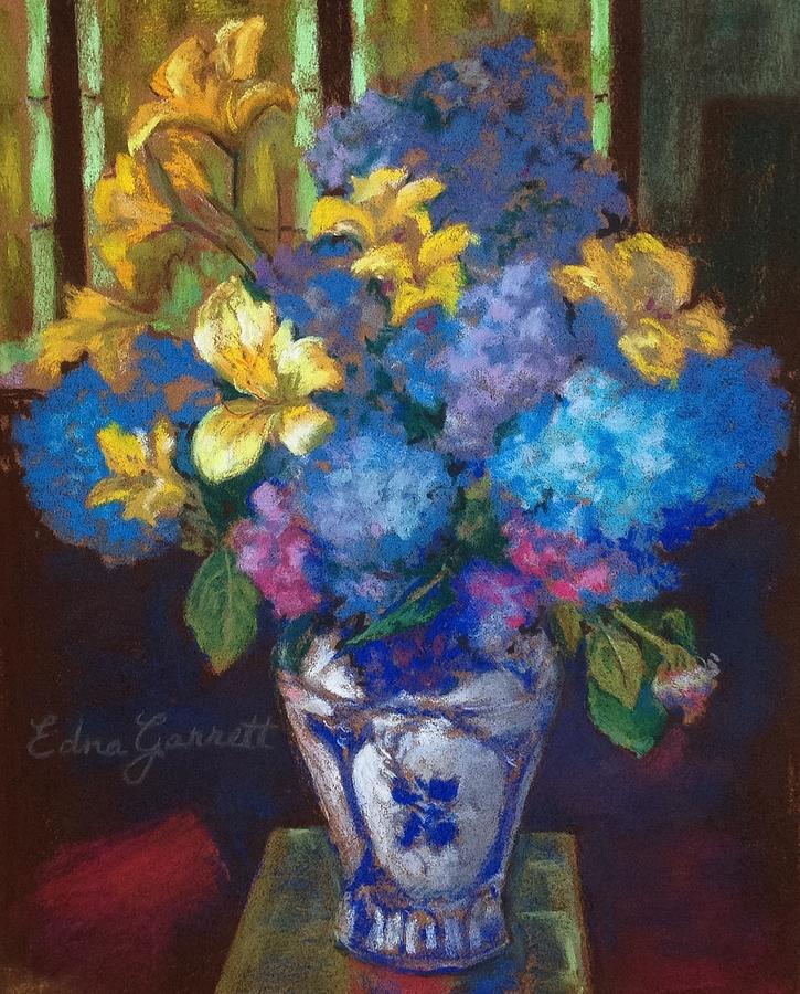 Hydrangeas and Daylilies Pastel by Edna Garrett