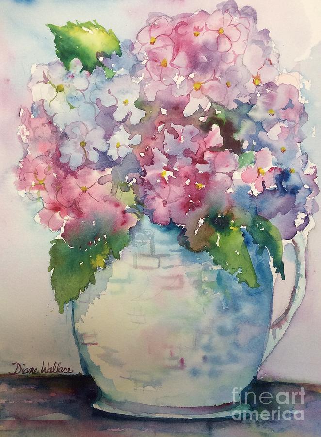 Hydrangeas in a Pitcher Painting by Diane Wallace