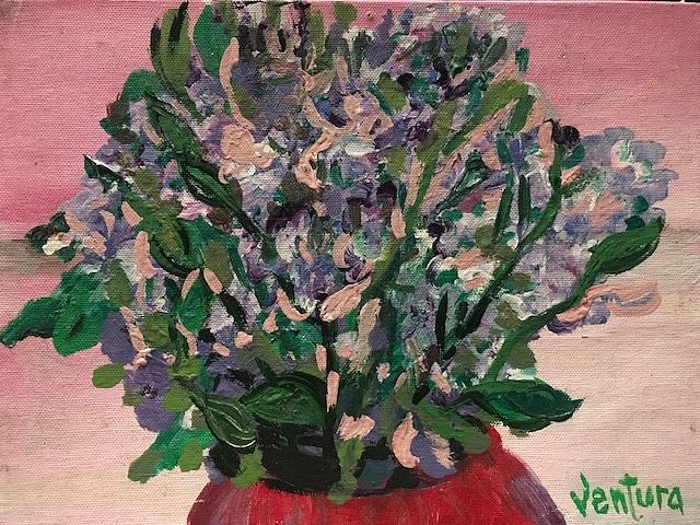 Hydrangeas in Red Vase Painting by Clare Ventura