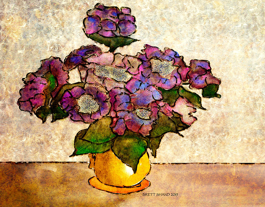 Hydrangeas in yellow jug by Brett Shand Hydrangeas in yellow jug by Brett Shand