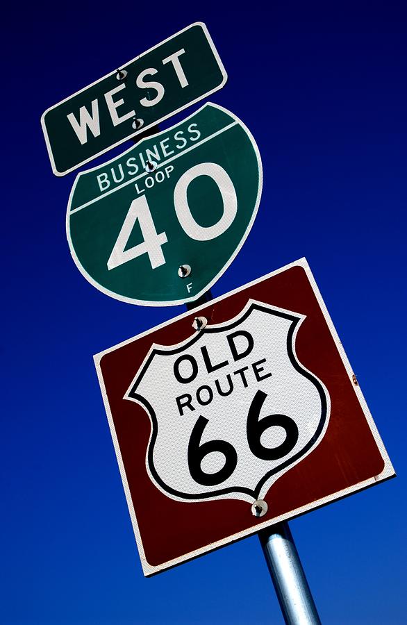 I-40 and Historic Route 66 Sign Photograph by Bob Pardue