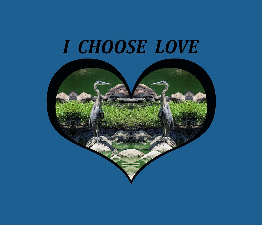 I Chose Love With a Heart Framing Blue Herons Digital Art by Julia L Wright