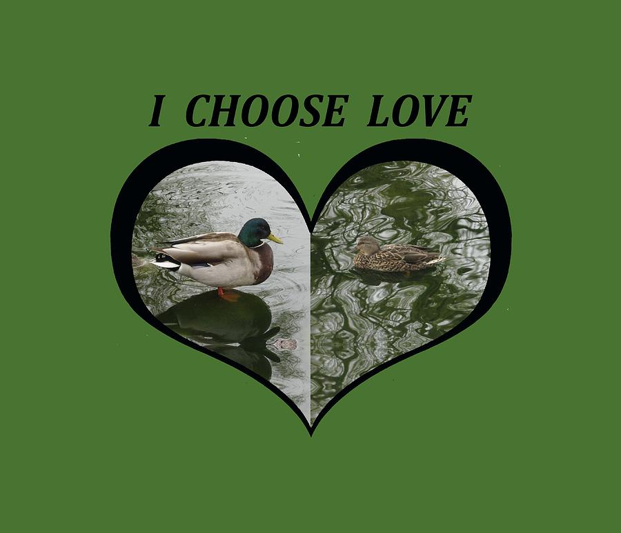 I Choose Love with a pair of Mallard Ducks in a Heart Digital Art by Julia L Wright