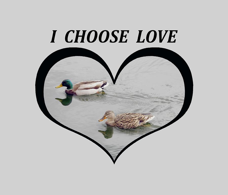 I Choose Love with a Pair of Mallard Ducks Wimming in a Heart Digital Art by Julia L Wright