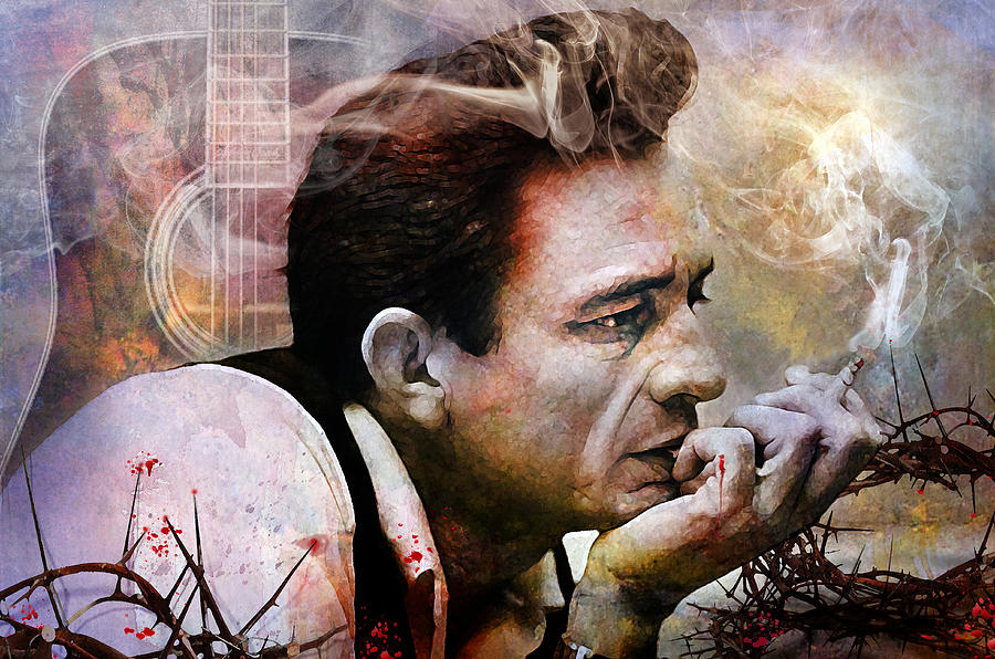 Johnny Cash Mixed Media - I Focus on the Pain by Mal Bray